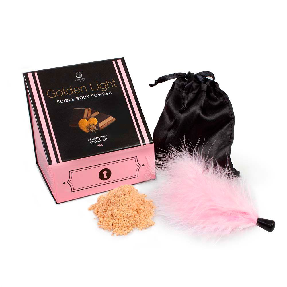 APHRODISIAC CHOCOLATE EDIBLE POWDER &amp; FEATHER TICKLER KIT Cod. 3686