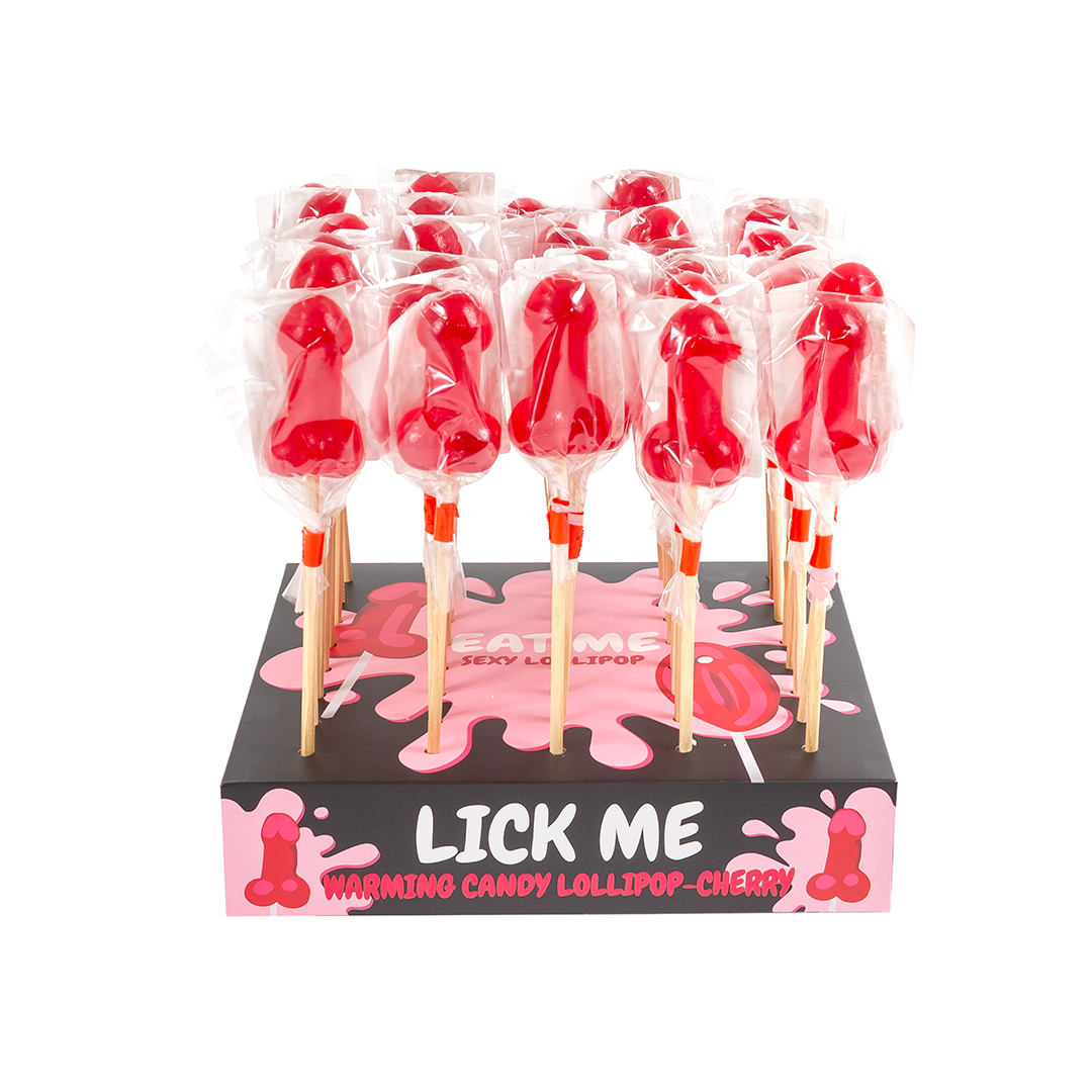 EXPOSITOR PIRULETA PENE CARAMELO CEREZA CON EFECTO CALOR PICANTE (40 UNIDADES) Cod. 9970